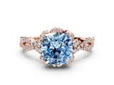 Rose gold Fancy Blue Cushion  Halo Twist Band Solitaire Ring with Six-Prong Setting_32