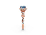 Rose gold Fancy Blue Cushion  Halo Twist Band Solitaire Ring with Six-Prong Setting_34