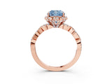 Rose gold Fancy Blue Cushion  Halo Twist Band Solitaire Ring with Six-Prong Setting_35