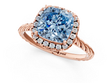 Rose gold Fancy Blue Cushion  Halo Twisted Band Four-Prong Diamond Ring_21