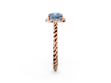 Rose gold Fancy Blue Cushion  Halo Twisted Band Four-Prong Diamond Ring_22