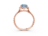 Rose gold Fancy Blue Cushion  Halo Twisted Band Four-Prong Diamond Ring_23