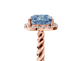 Rose gold Fancy Blue Cushion  Halo Twisted Band Four-Prong Diamond Ring_25