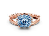 Rose gold Fancy Blue Cushion  Halo Twisted Band Four-Prong Ring_32