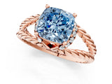 Rose gold Fancy Blue Cushion  Halo Twisted Band Four-Prong Ring_33