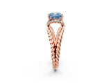 Rose gold Fancy Blue Cushion  Halo Twisted Band Four-Prong Ring_34