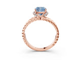 Rose gold Fancy Blue Cushion  Halo Twisted Band Four-Prong Ring_35