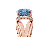 Rose gold Fancy Blue Cushion  Halo Twisted Band Four-Prong Ring_37