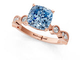 Rose gold Fancy Blue Cushion  Milgrain Bezel Diamond Engagement Ring with Solitaire Prong Setting_168