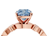 Rose gold Fancy Blue Cushion  Milgrain Bezel Diamond Engagement Ring with Solitaire Prong Setting_171