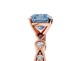 Rose gold Fancy Blue Cushion  Milgrain Bezel Diamond Engagement Ring with Solitaire Prong Setting_172