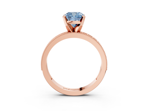 Rose gold Fancy Blue Cushion Cut Diamond Milgrain Pavé Engagement Ring with Four-Prong Setting