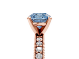 Rose gold Fancy Blue Cushion  Milgrain Pave Diamond Engagement Ring with Four-Prong Setting_178