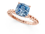 Rose gold Fancy Blue Cushion  Solitaire Beaded Band Prong Setting Ring 1