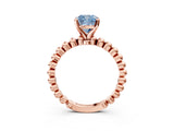 Rose gold Fancy Blue Cushion  Solitaire Beaded Band Prong Setting Ring 3