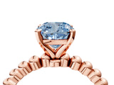 Rose gold Fancy Blue Cushion  Solitaire Beaded Band Prong Setting Ring 4