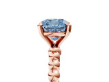 Rose gold Fancy Blue Cushion  Solitaire Beaded Band Prong Setting Ring 5