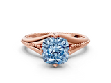 Rose gold Fancy Blue Cushion  Solitaire Beaded Band Six-Prong Setting