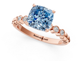 Rose gold Fancy Blue Cushion  Solitaire Bezel Accent Diamond Engagement Ring with Beaded Band and Four-Prong Setting_59