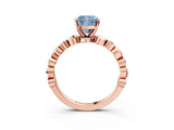 Rose gold Fancy Blue Cushion  Solitaire Bezel-Set Diamond Ring with Beaded Band and Four-Prong Setting_35