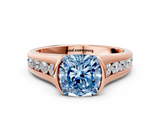 Rose gold Fancy Blue Cushion  Solitaire Bezel-Set Diamond Ring with Channel-Set Band_37