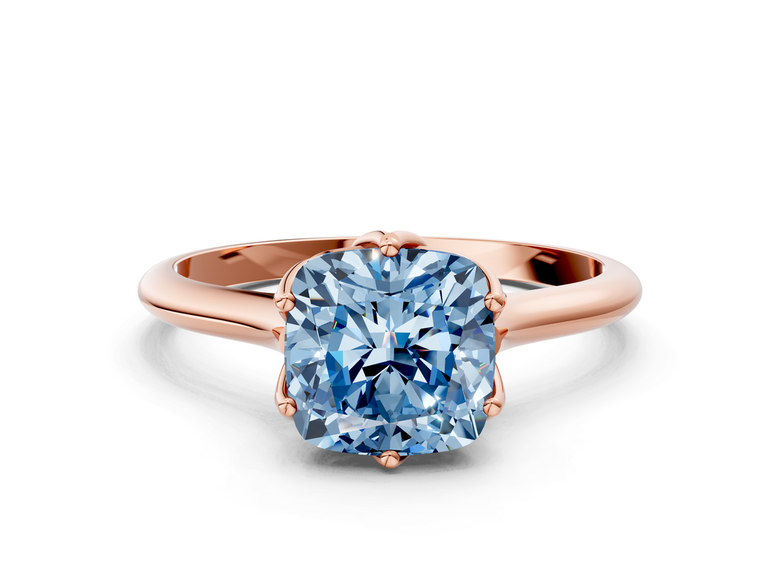 Rose gold Fancy Blue Cushion  Solitaire Cathedral Diamond Ring with Six-Prong Setting_17