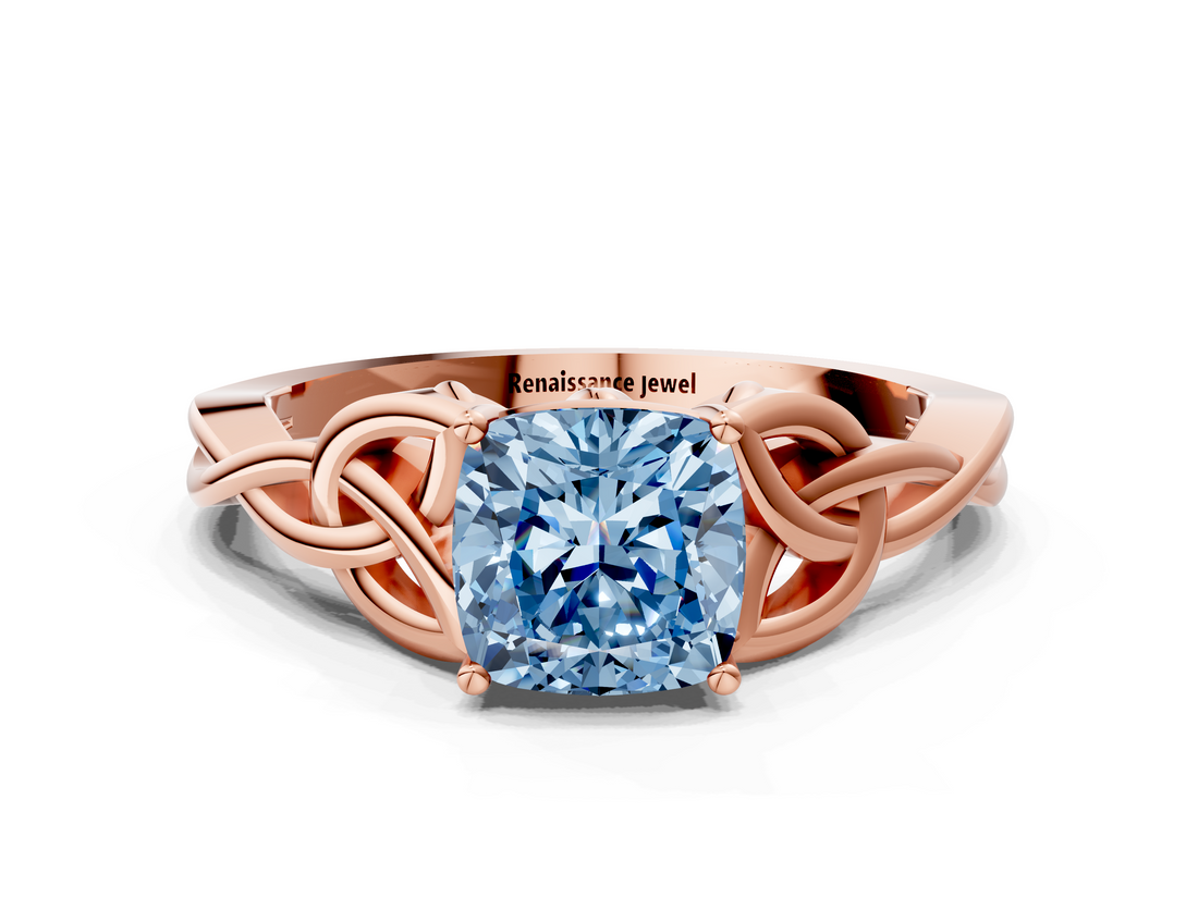 Rose gold Fancy Blue Cushion  Solitaire Celtic Knot Engagement Ring with Four-Prong Setting_73