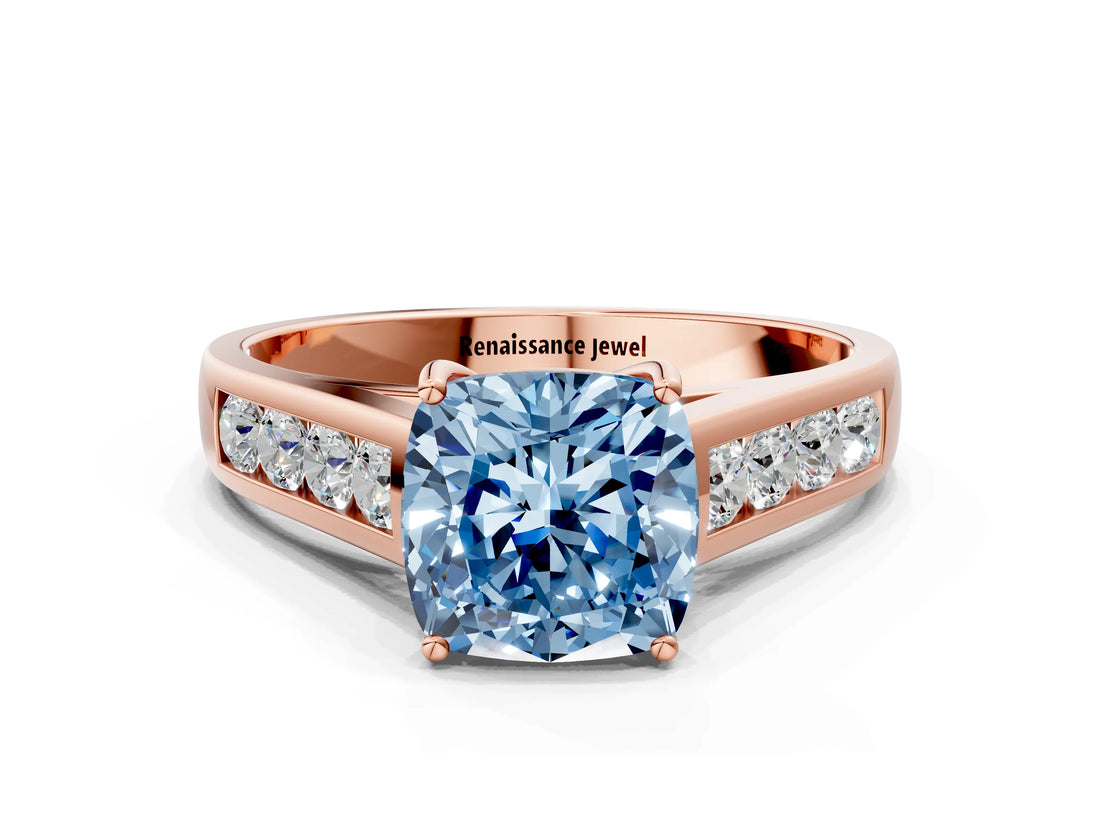 Rose gold Fancy Blue Cushion  Solitaire Channel-Set Diamond Engagement Ring with Four-Prong Setting_32