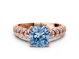 Rose gold Fancy Blue Cushion  Solitaire Chevron Pave Diamond Engagement Ring with Six-Prong Setting_3