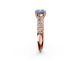 Rose gold Fancy Blue Cushion  Solitaire Chevron Pave Diamond Engagement Ring with Six-Prong Setting_5