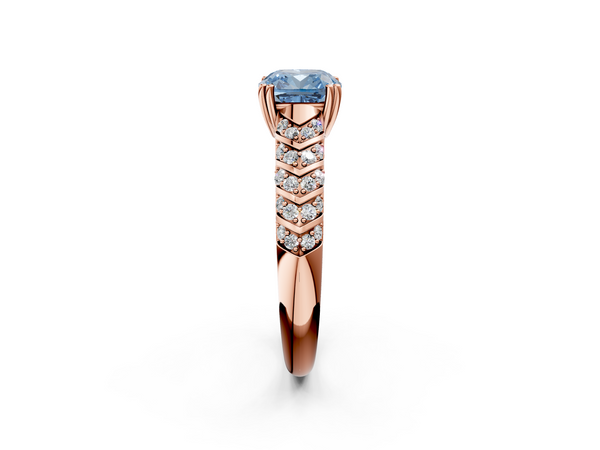 Rose gold Fancy Blue Cushion  Solitaire Chevron Pave Diamond Engagement Ring with Six-Prong Setting