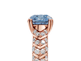 Rose gold Fancy Blue Cushion  Solitaire Chevron Pave Diamond Engagement Ring with Six-Prong Setting_8