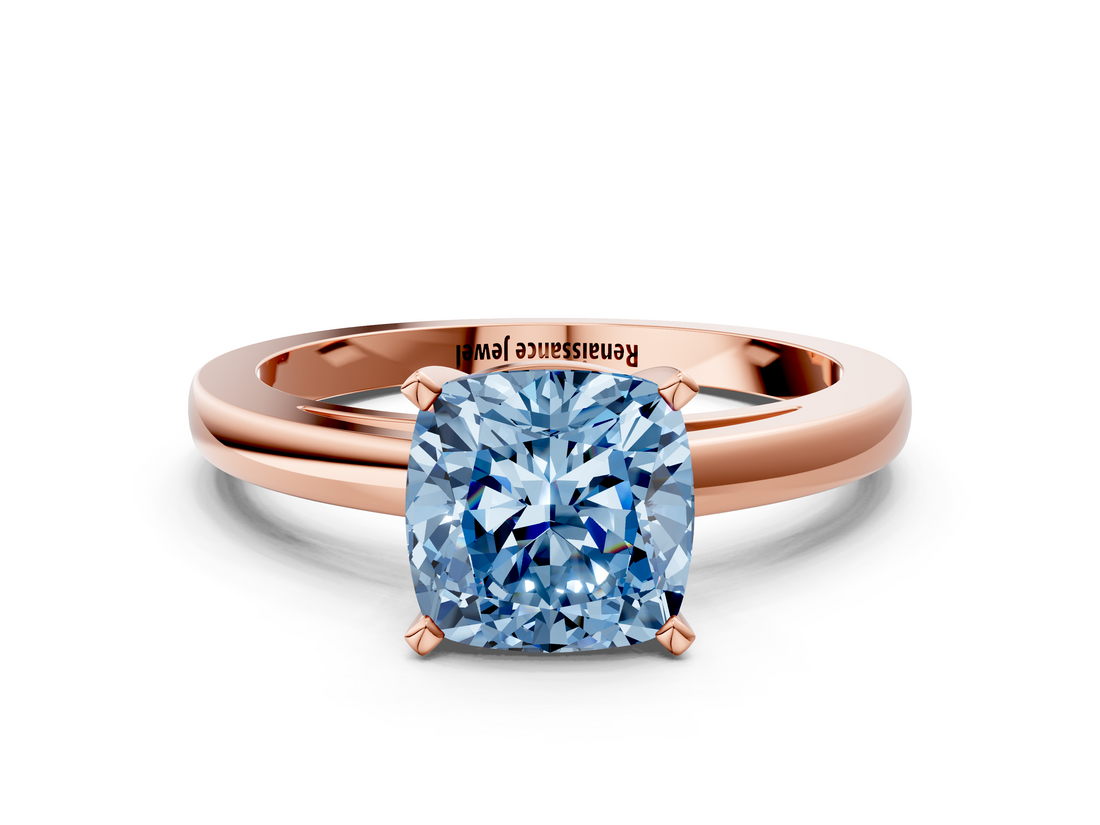 Rose gold Fancy Blue Cushion  Solitaire Diamond Engagement Ring with Four-Prong Setting on a Classic Band_3