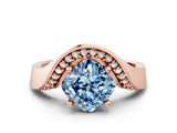 Rose gold Fancy Blue Cushion  Solitaire Diamond Engagement Ring with Pave Band and Four-Prong Setting_26