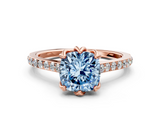 Rose gold Fancy Blue Cushion  Solitaire Diamond Engagement Ring with Pave Band and Six-Prong Setting_20