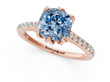 Rose gold Fancy Blue Cushion  Solitaire Diamond Engagement Ring with Pave Band and Six-Prong Setting_21