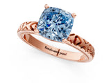 Rose gold Fancy Blue Cushion  Solitaire Diamond Engagement Ring with XO Engraved Band and Four-Prong Setting 1
