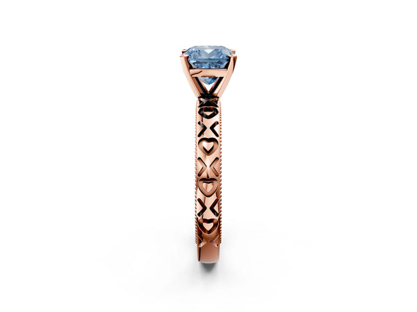 Rose gold Fancy Blue Cushion  Solitaire Diamond Engagement Ring with XO Engraved Band and Four-Prong Setting