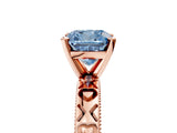 Rose gold Fancy Blue Cushion  Solitaire Diamond Engagement Ring with XO Engraved Band and Four-Prong Setting 5