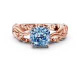 Rose gold Fancy Blue Cushion  Solitaire Diamond Leaf Vine Band with Prong Setting_28