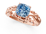 Rose gold Fancy Blue Cushion  Solitaire Diamond Leaf Vine Band with Prong Setting_29