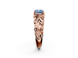 Rose gold Fancy Blue Cushion  Solitaire Diamond Leaf Vine Band with Prong Setting_30