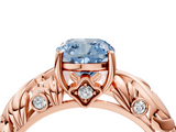Rose gold Fancy Blue Cushion  Solitaire Diamond Leaf Vine Band with Prong Setting_32