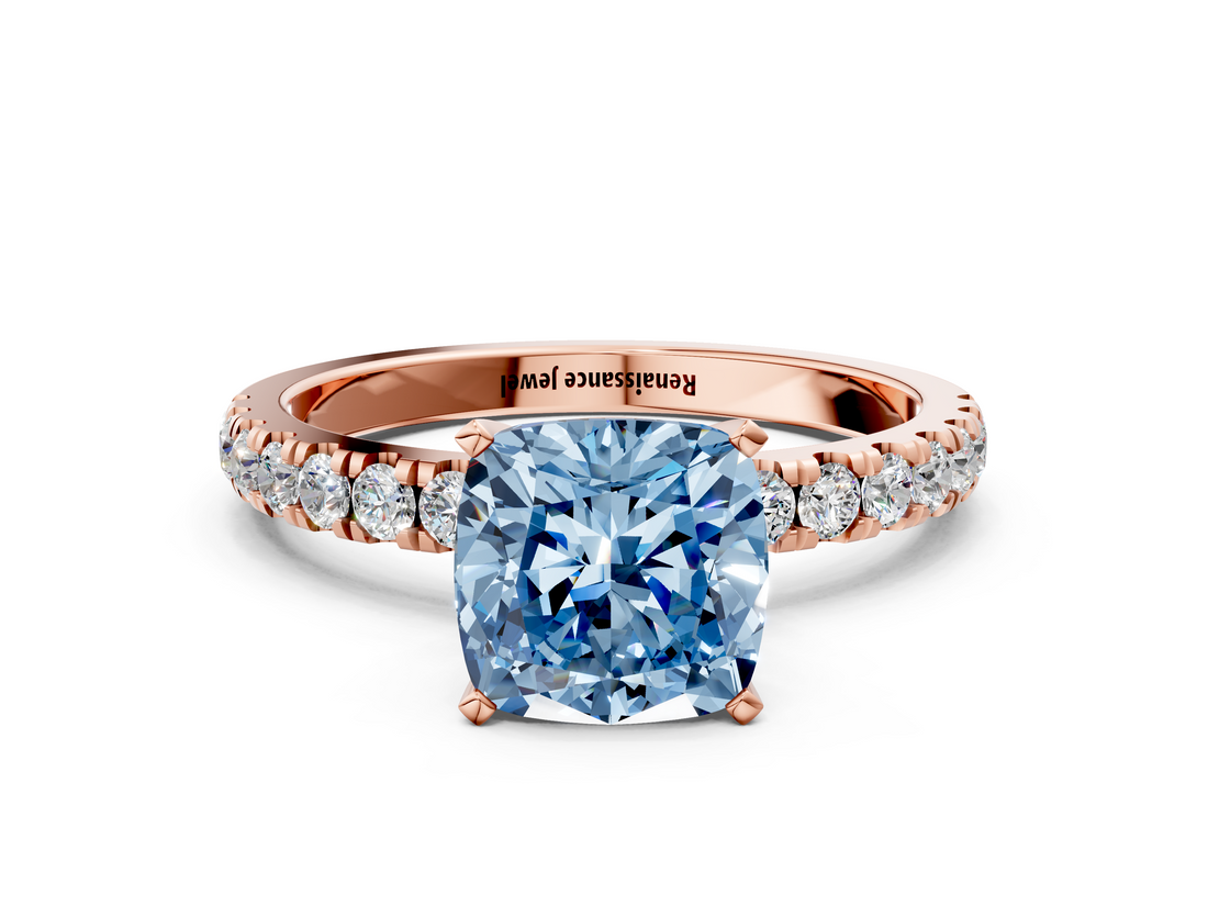 Rose gold Fancy Blue Cushion  Solitaire Diamond Pavé Band with Four-Prong Setting_42