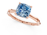 Rose gold Fancy Blue Cushion  Solitaire Diamond Ring with Bamboo Band and Four-Prong Setting_53