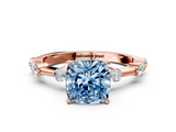 Rose gold Fancy Blue Cushion  Solitaire Diamond Ring with Bezel Set Side Stones and Prong Setting_3
