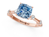 Rose gold Fancy Blue Cushion  Solitaire Diamond Ring with Bezel Set Side Stones and Prong Setting_4