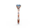 Rose gold Fancy Blue Cushion  Solitaire Diamond Ring with Bezel Set Side Stones and Prong Setting_5