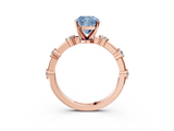 Rose gold Fancy Blue Cushion  Solitaire Diamond Ring with Bezel Set Side Stones and Prong Setting_6