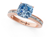 Rose gold Fancy Blue Cushion  Solitaire Diamond Ring with Channel-Set Baguette Band and Four-Prong Setting_93